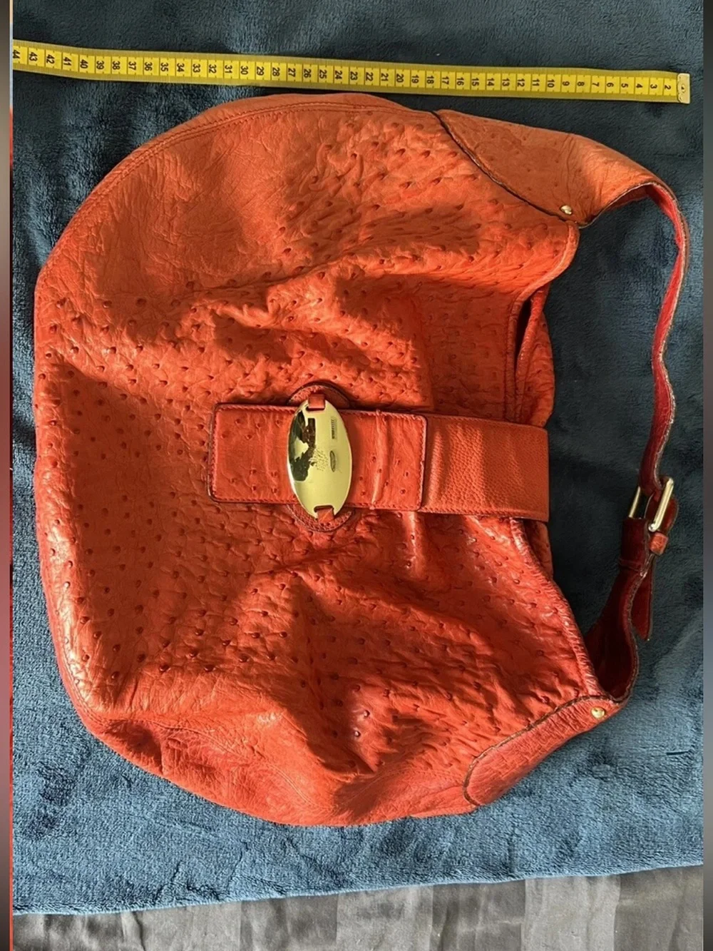 Mulberry Orange Ostrich-Effect Hobo with Gold Clasp